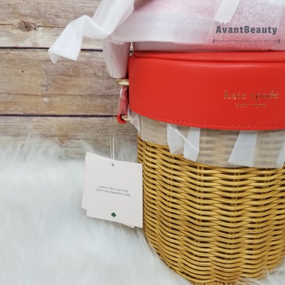 Kate Spade Picnic Cherries Wicker Crossbody Bucket - Picture 10 of 16